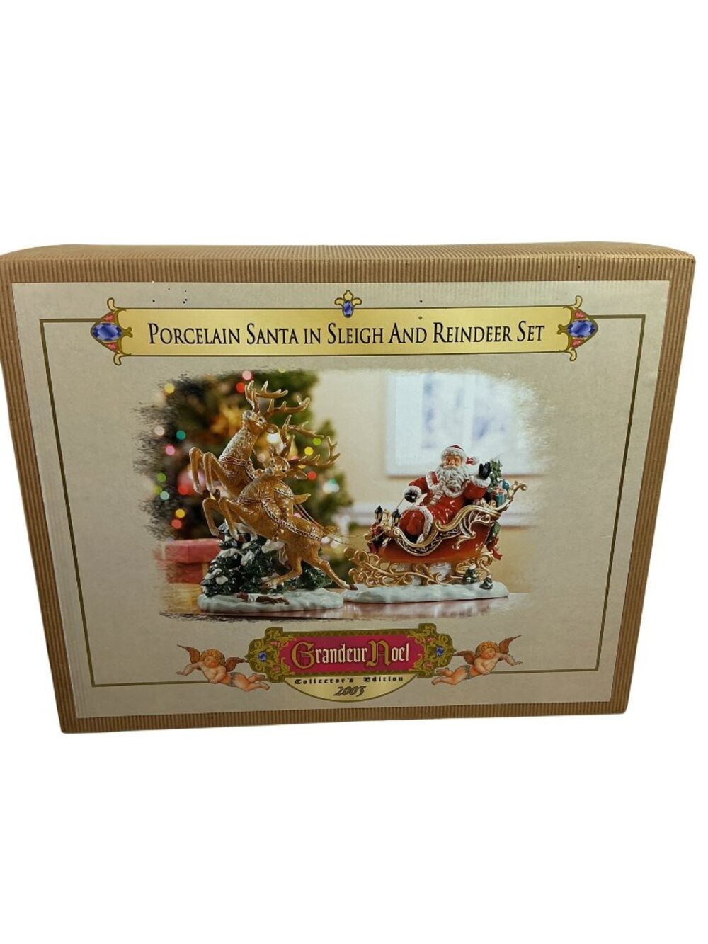 Grandeur Noel Collectors Edition Porcelain Santa In Sleigh And Reindeer Collecti